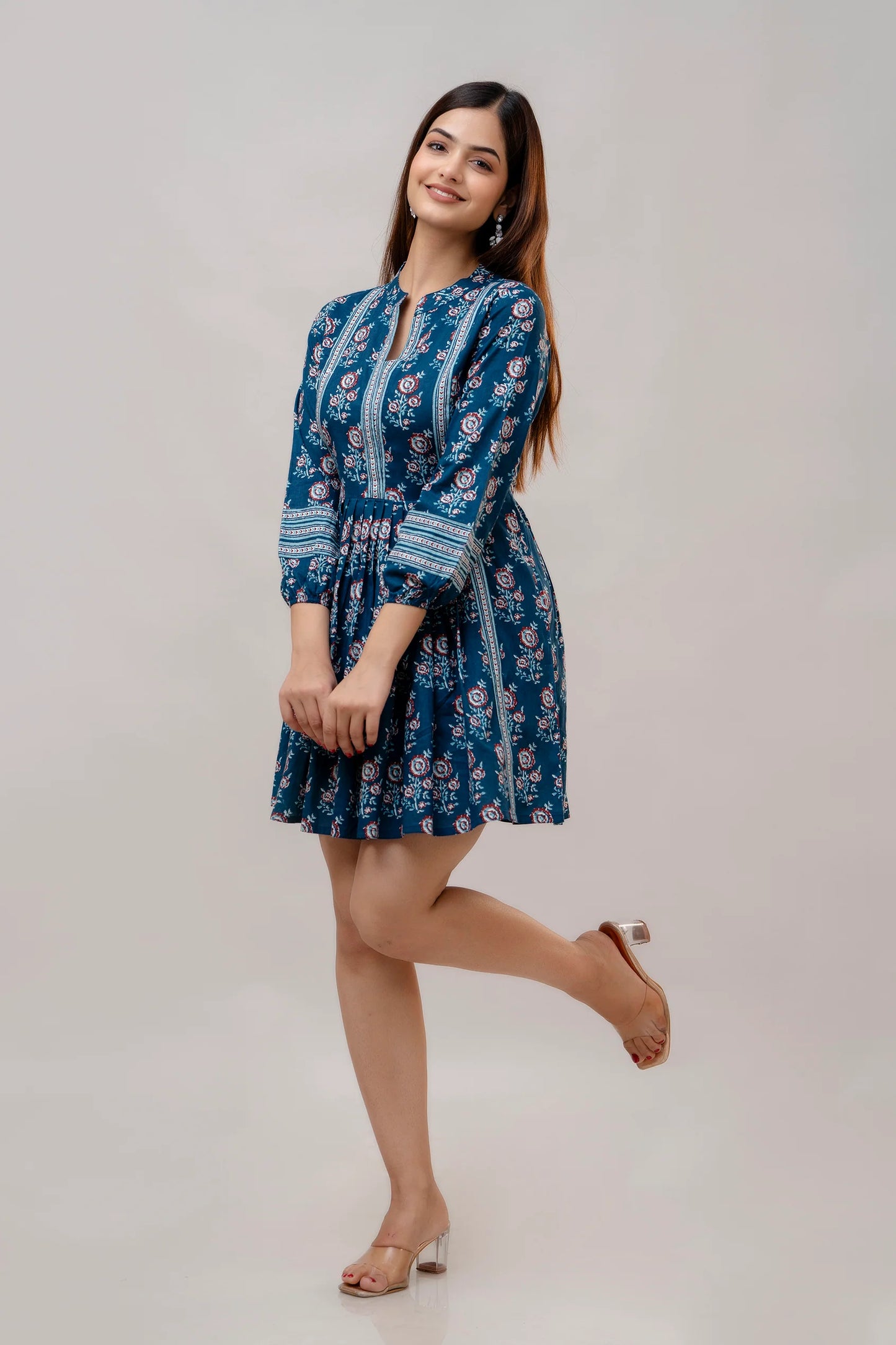 Floral Printed Cotton & Flare Dress