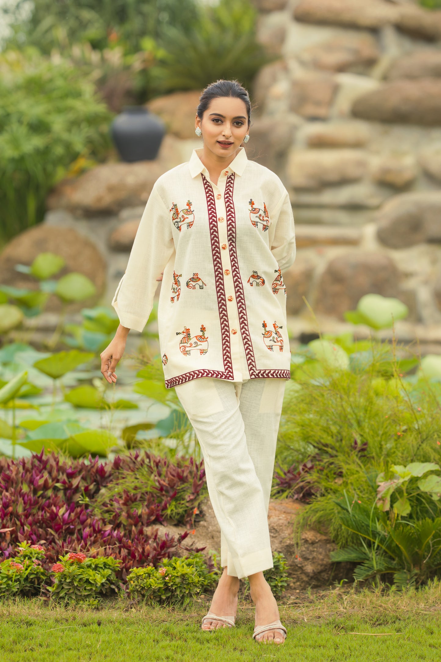 Linen Embroidery Co-Ord Set