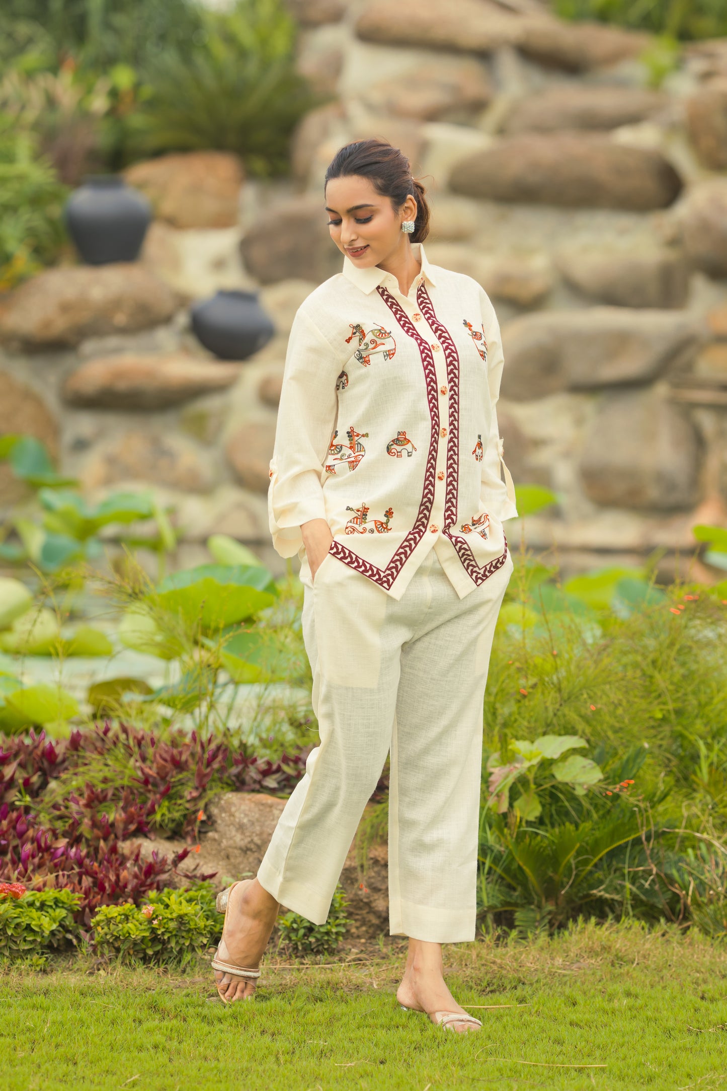 Linen Embroidery Co-Ord Set