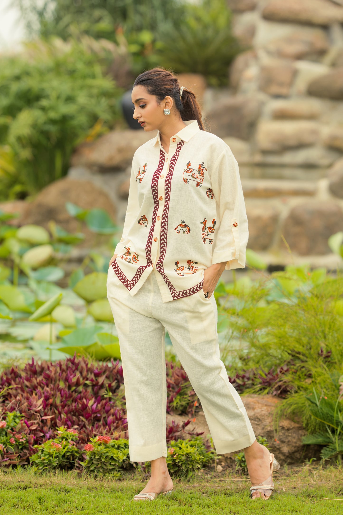 Linen Embroidery Co-Ord Set