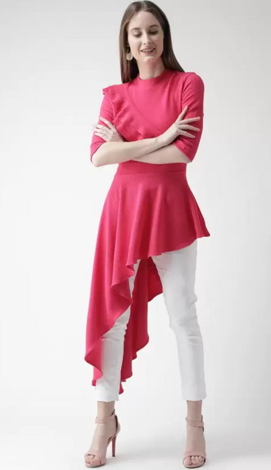 Regular Sleeves Solid Women Pink Top