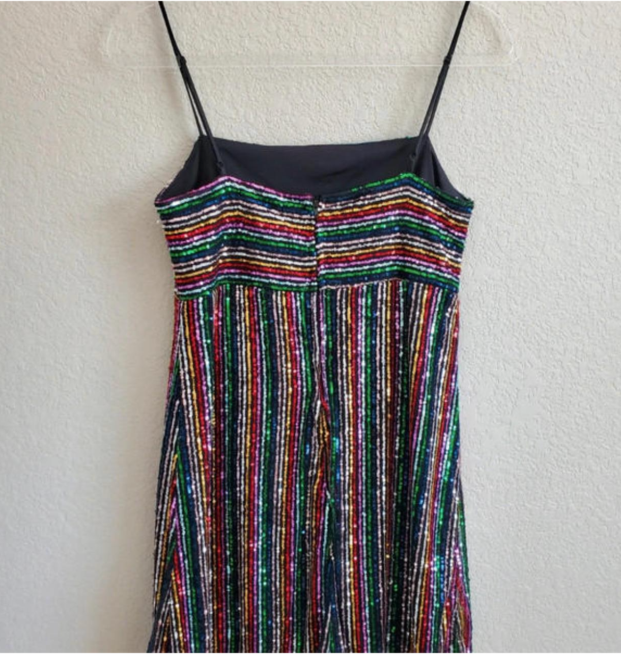 Rainbow Metallic Foil Fit Flare Tank Strappy Tunic Shirt Dress