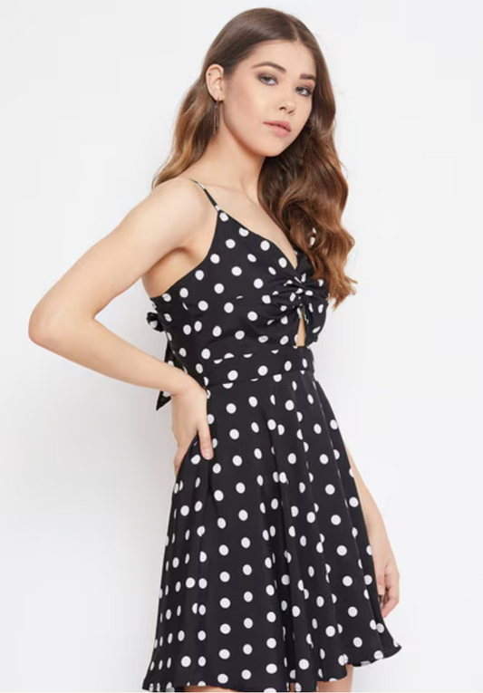 Polka-Dot Fit & Flare Dress with Adjustable Strap