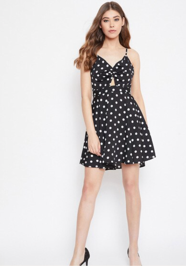 Polka-Dot Fit & Flare Dress with Adjustable Strap MAU Polka-Dot Fit & Flare Dress with Adjustable Strap MAU
