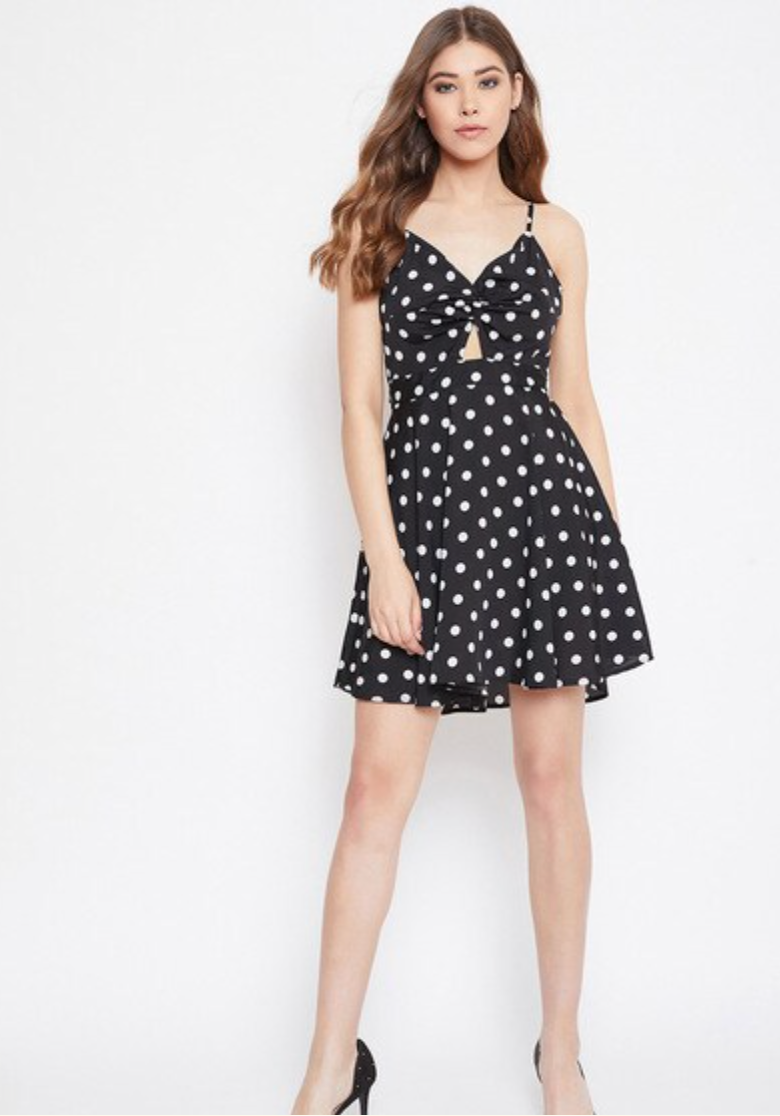 Polka-Dot Fit & Flare Dress with Adjustable Strap