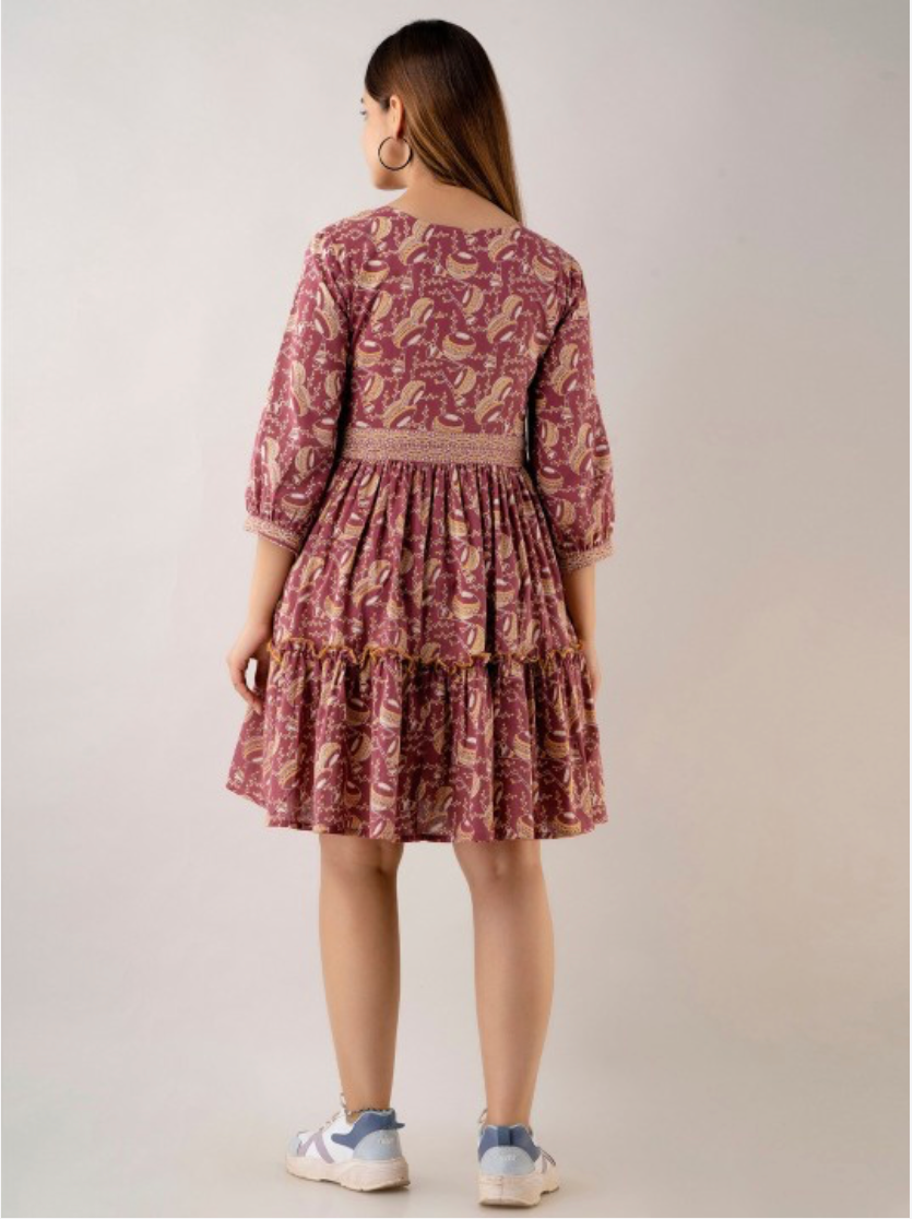 Floral Printed Cotton & Flare Dress