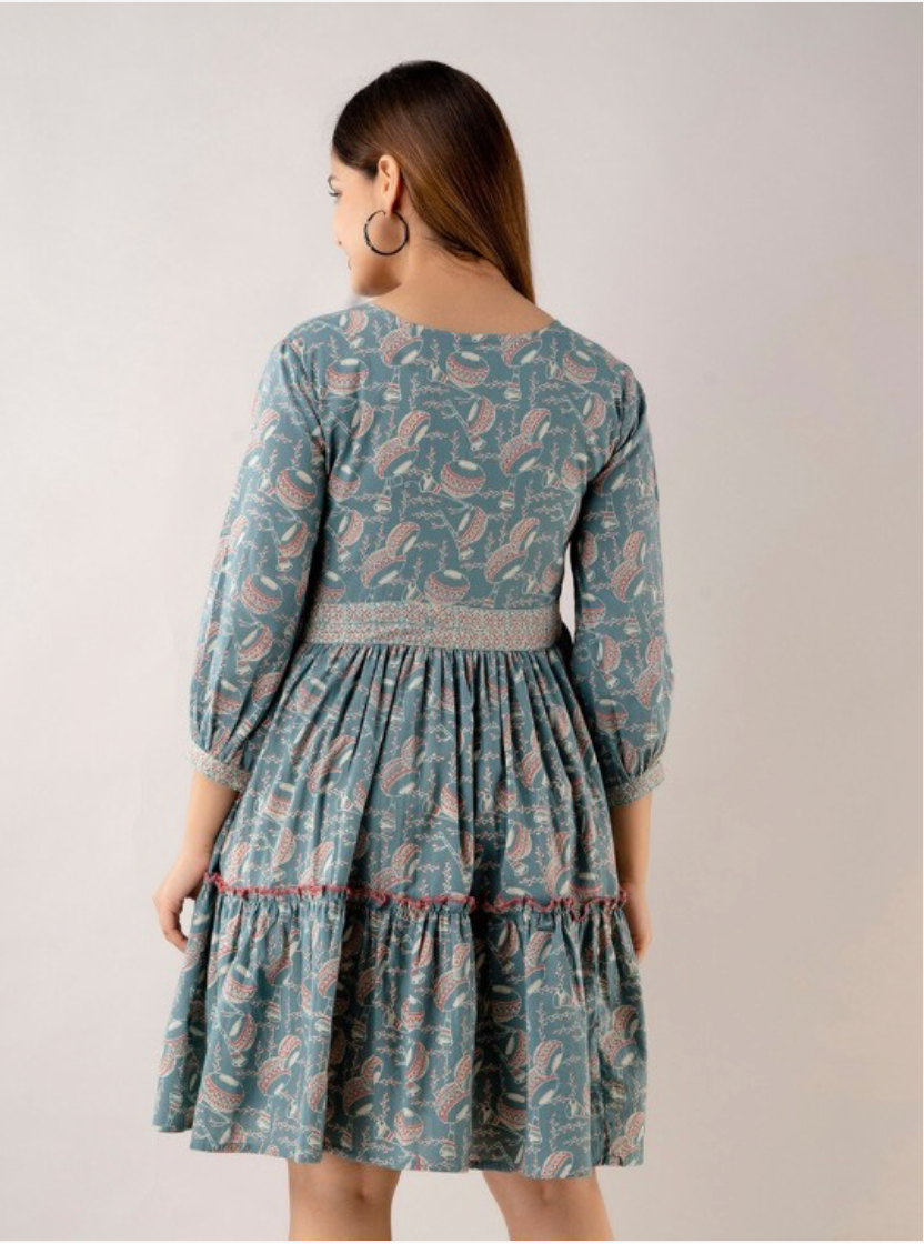 Floral Printed Cotton & Flare Dress