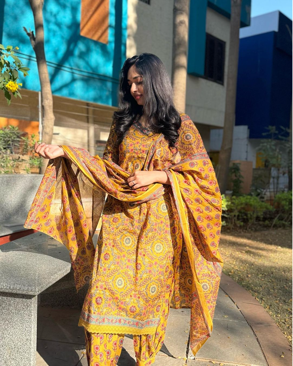 Yellow Floral Afghani Suit