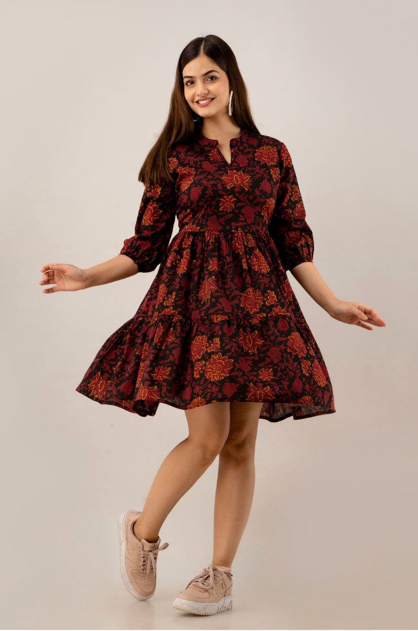 Floral Printed Cotton & Flare Dress