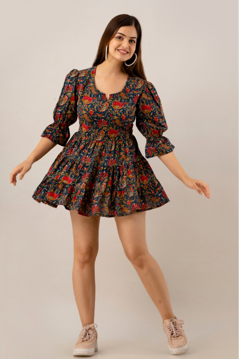 Floral Printed Cotton & Flare Dress