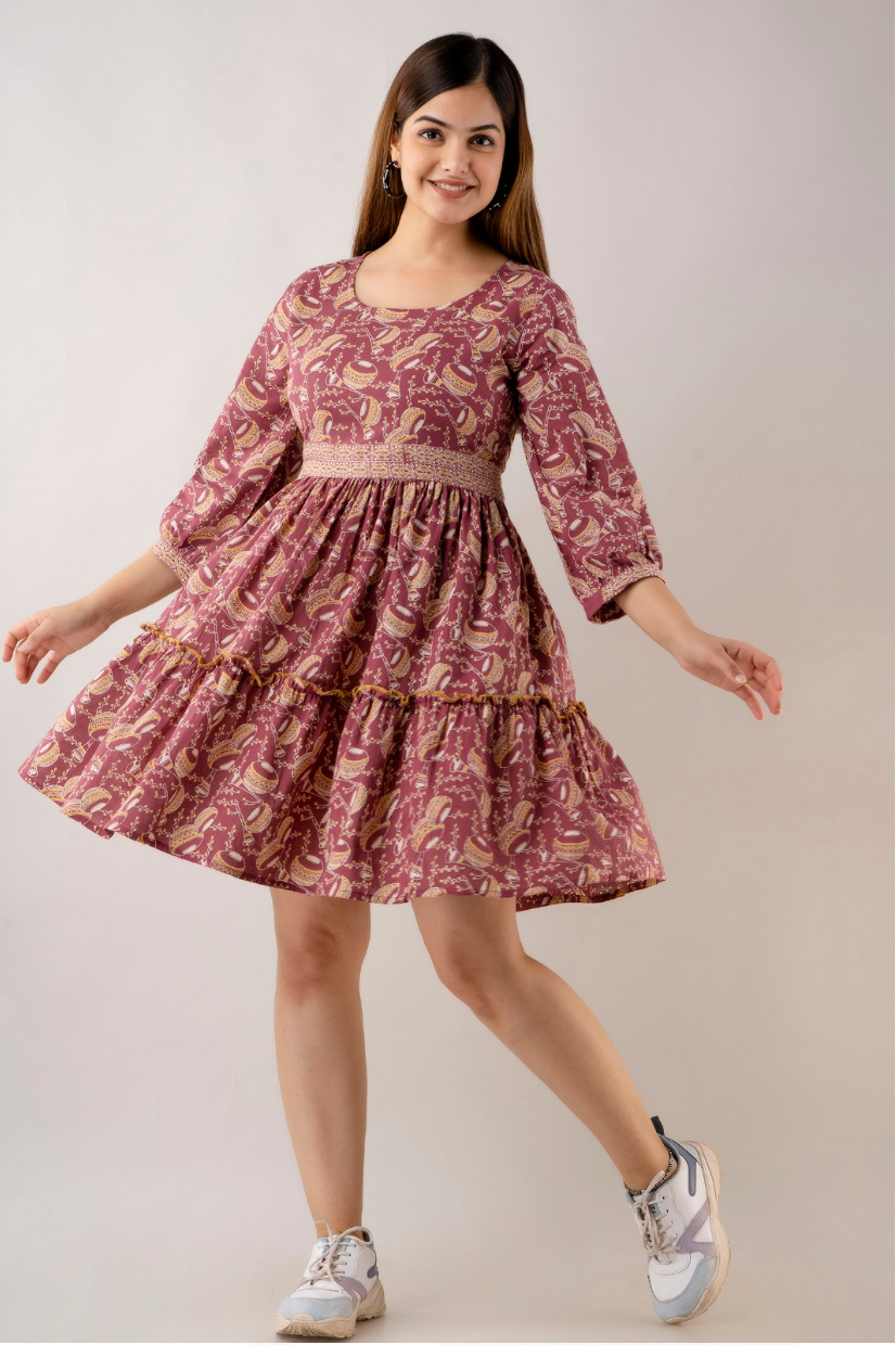 Floral Printed Cotton & Flare Dress