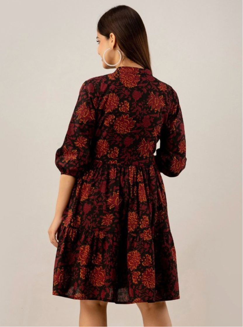 Floral Printed Cotton & Flare Dress