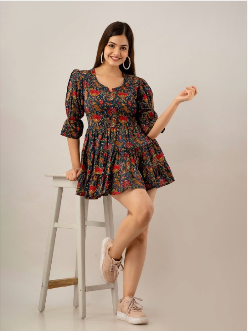 Floral Printed Cotton & Flare Dress