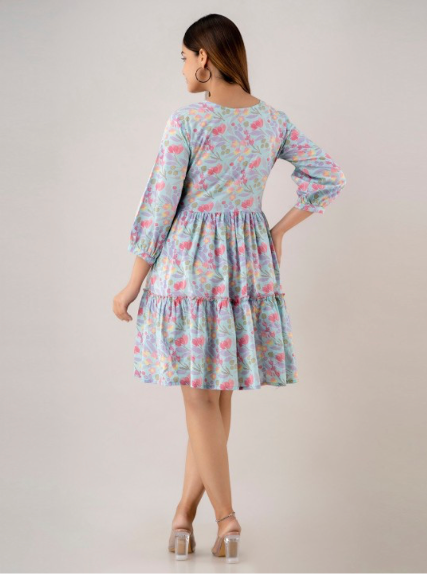 Floral Printed Cotton & Flare Dress