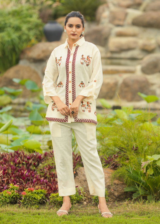 Linen Embroidery Co-Ord Set