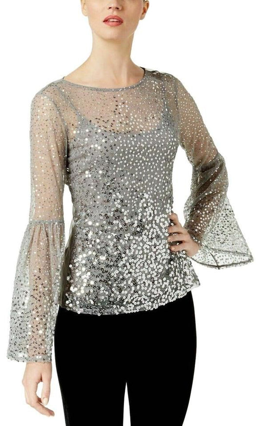 Silver Sheer Sequin Top